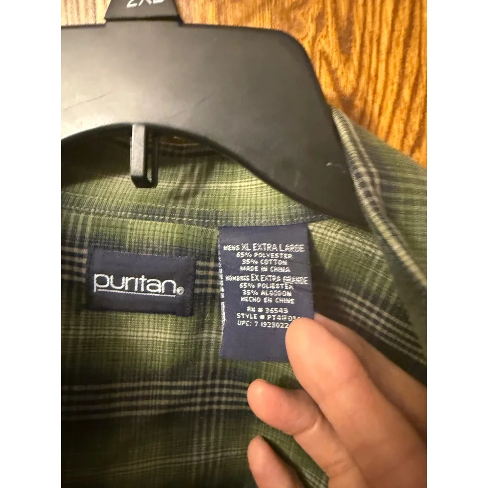Puritan Mens XL Long‎ Sleeve Button Down Plaid Shirt Green Navy PT41F024